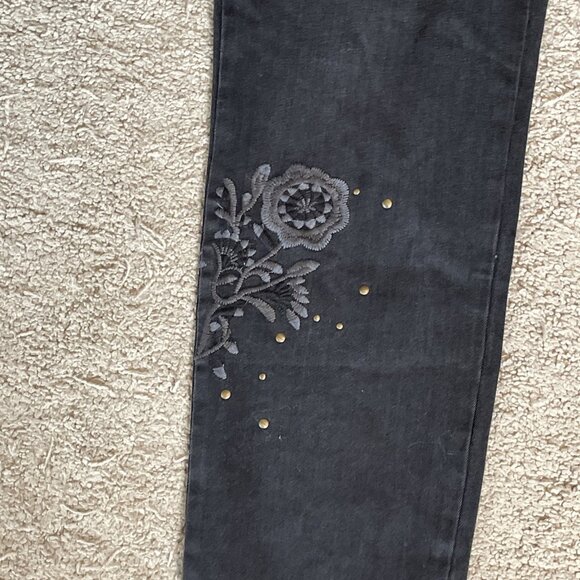 Tommy Hilfiger Tribeca Skinny Jeans Women's 14 Black Embroidered Studded Boho - Picture 3 of 13